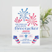 Invitation Little Firecracker Rouge Blanc Bleu Anniversaire (Debout devant)