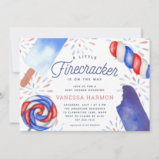 Invitation Little Firecracker | Summer Baby Shower (Devant)