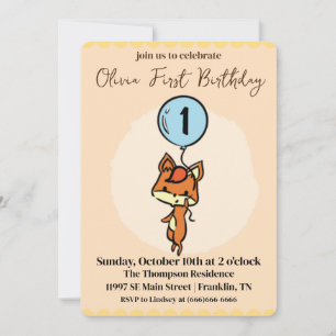Invitation Little Fox avec ballons 1er anniversaire