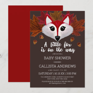 Invitation Little Fox Fall Red Brown Watercolor Baby shower