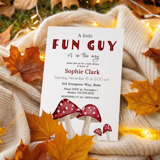 Invitation Little Fun Guy Champignons rouges Baby shower des