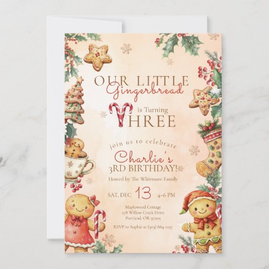 Invitation Little Gingerbread 3rd Birthday Christmas (Devant)