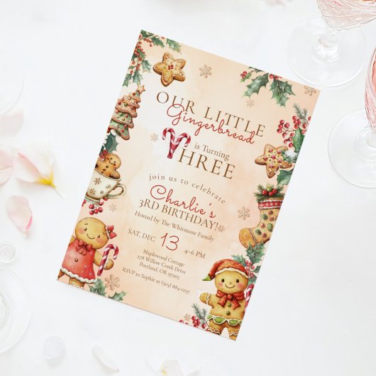 Invitation Little Gingerbread 3rd Birthday Christmas