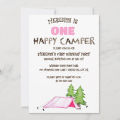 Invitation Little Girl One Happy Camper First Birthday Party (Devant)