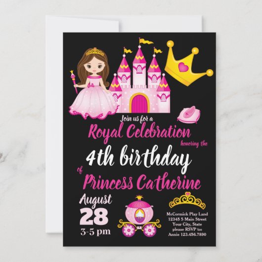 Invitation Little Girls Princess Castle Tiara fête d'annivers (Dos)