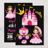 Invitation Little Girls Princess Castle Tiara fête d'annivers (Devant / Derrière)