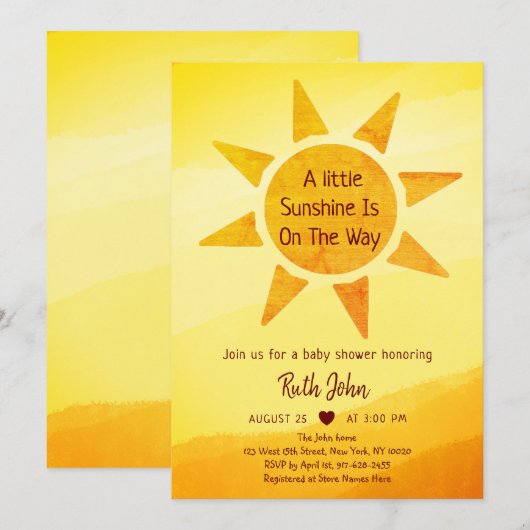 Invitation Little Gold Sunshine Modern Boho Baby shower Invi (Devant / Derrière)