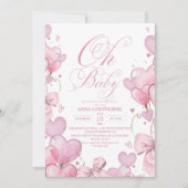 Invitation Little Hearts Girl Baby Shower (Devant)