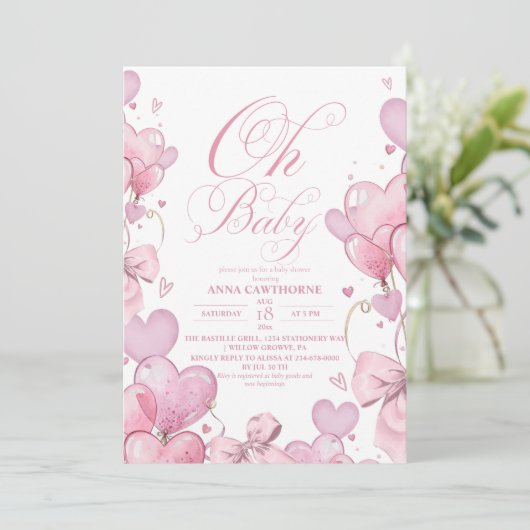 Invitation Little Hearts Girl Baby Shower (Debout devant)