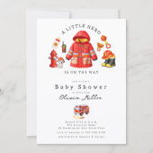 Invitation Little Hero Firefighter Baby Shower (Devant)