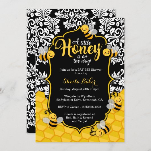 Invitation Little Honey - Abeille Thème Baby shower Invitatio (Devant / Derrière)