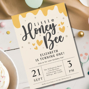Invitation Little Honey Bee 1ère fête d'anniversaire