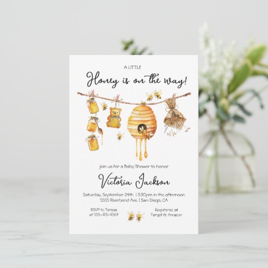 Invitation Little Honey Bee Baby shower (Debout devant)
