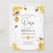 Invitation Little Honey Bee-Day Watercolor Comb 1st Birthday (Devant)