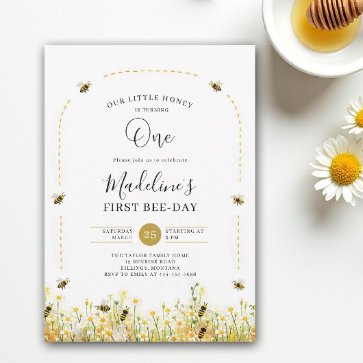 Invitation Little Honey Bee Day Wildflowers Arch 1st Birthday