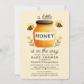 Invitation Little Honey Watercolor Bee Baby Shower (Devant)