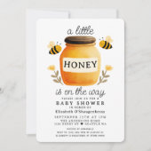 Invitation Little Honey Watercolor Bee Baby Shower (Devant)