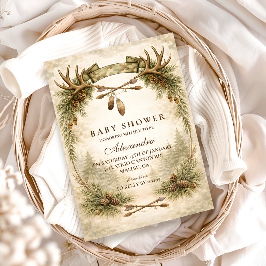Invitation Little Hunter Antler Woodland Baby Shower