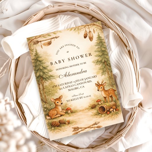 Invitation Little Hunter Woodland Deer Baby Shower