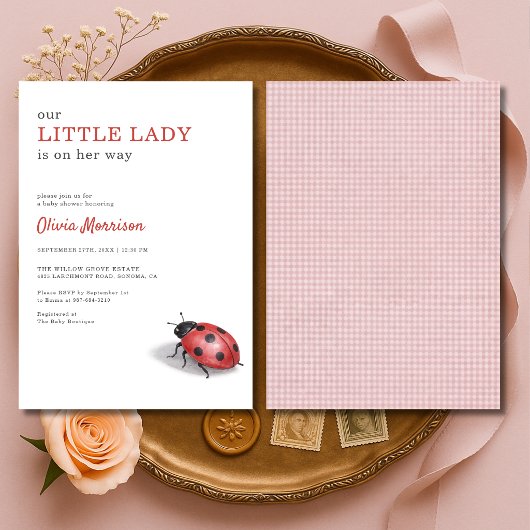 Invitation Little Lady Ladybug Gingham Baby Shower