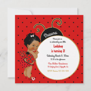 Invitation Little Ladybug Africaine Américaine Fille Rouge No