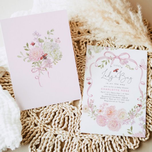 Invitation Little Ladybug Pink Bow Wildflower Baby Shower