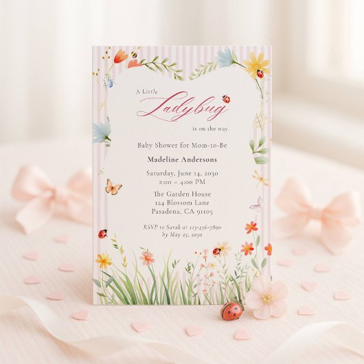 Invitation Little Ladybug Wildflower Baby Shower