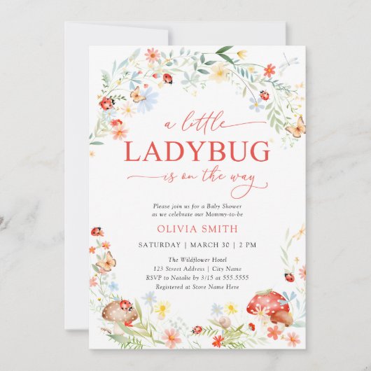 Invitation Little Ladybug Wildflower Girl Baby Shower (Devant)