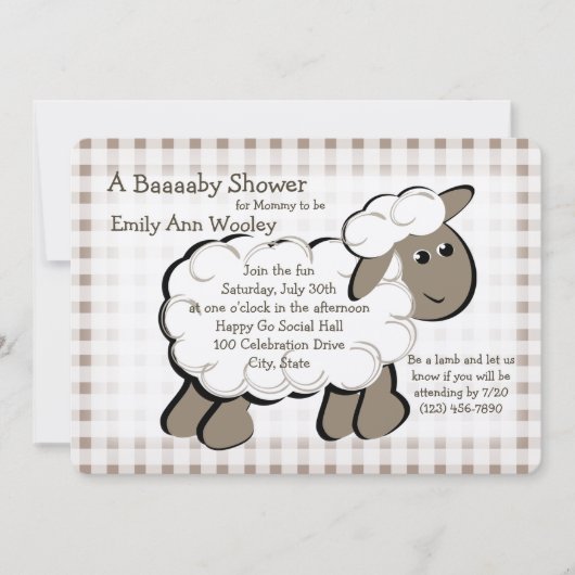 Invitation Little Lamb En vichy Baby shower (Devant)