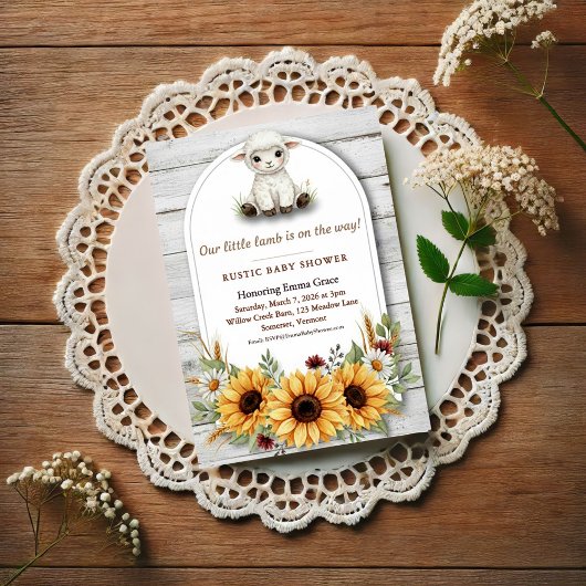 Invitation Little Lamb Sunflower Rustic Baby Shower