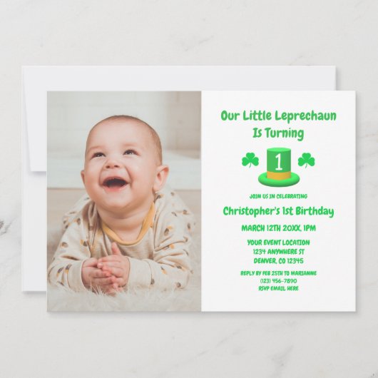Invitation Little Leprechaun 1er anniversaire (Devant)