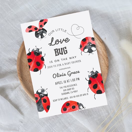 Invitation Little Log Baby shower Ladybug