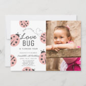Invitation Little Log Bug Light Rose Ladybug Photo Anniversai (Devant)