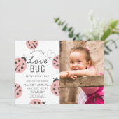 Invitation Little Log Bug Light Rose Ladybug Photo Anniversai (Debout devant)