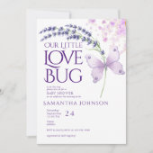 Invitation Little Log Bug Papillon Baby shower Lavender (Devant)