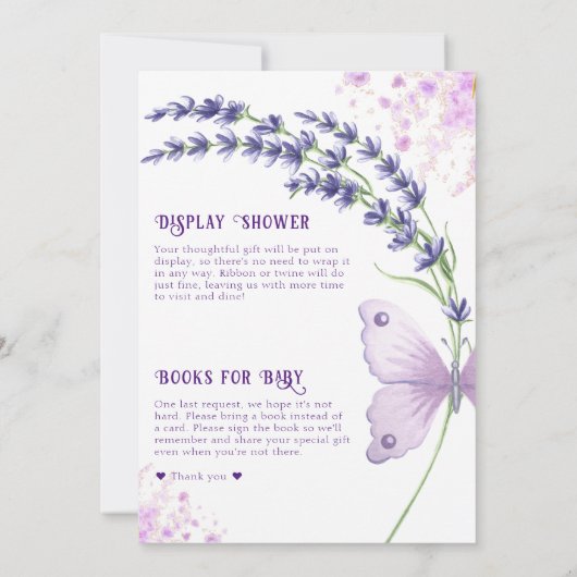 Invitation Little Log Bug Papillon Baby shower Lavender (Dos)