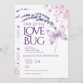 Invitation Little Log Bug Papillon Baby shower Lavender (Devant / Derrière)