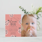 Invitation Little Log Bug Rose Ladybug 1er Anniversaire Photo (Debout devant)