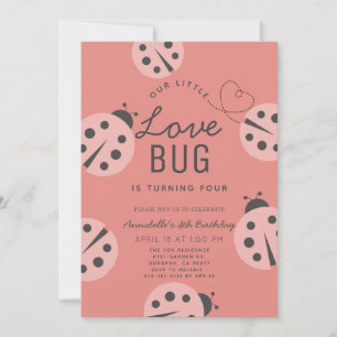 Invitation Little Log Bug Rose Ladybug Anniversaire