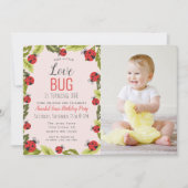 Invitation Little Log Ladybug Enfants 1er Anniversaire Photo  (Devant)