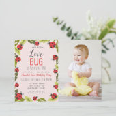 Invitation Little Log Ladybug Enfants 1er Anniversaire Photo  (Debout devant)