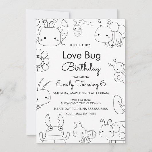 Invitation Little Love Bug couleur d'anniversaire (Devant)
