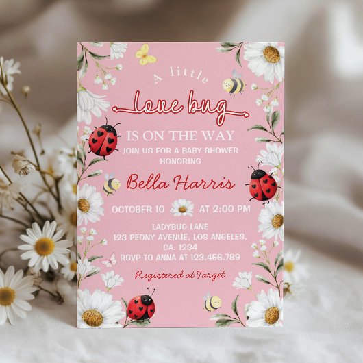 Invitation Little Love Bug Ladybug Daisy Baby Shower