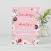 Invitation Little Love Bug Ladybug Daisy Birthday Party (Debout devant)