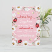 Invitation Little Love Bug Ladybug Daisy Floral Birthday (Debout devant)