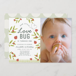 Invitation Little Love Bug Ladybug Girl Photo 1er Anniversair
