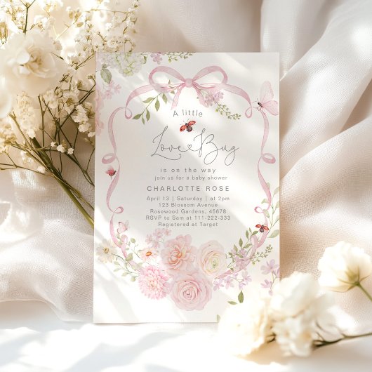 Invitation Little Love Bug Pink Bow Baby Shower