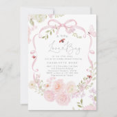 Invitation Little Love Bug Pink Bow Baby Shower (Devant)
