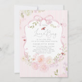 Invitation Little Love Bug Pink Bow Stripes Baby Shower (Devant)