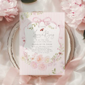 Invitation Little Love Bug Pink Bow Stripes Baby Shower